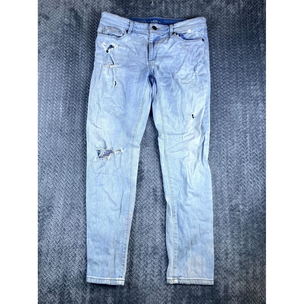 Loft Relaxed Skinny Jeans Womens 28/6 Blue Denim Stretch Distressed Mid Rise